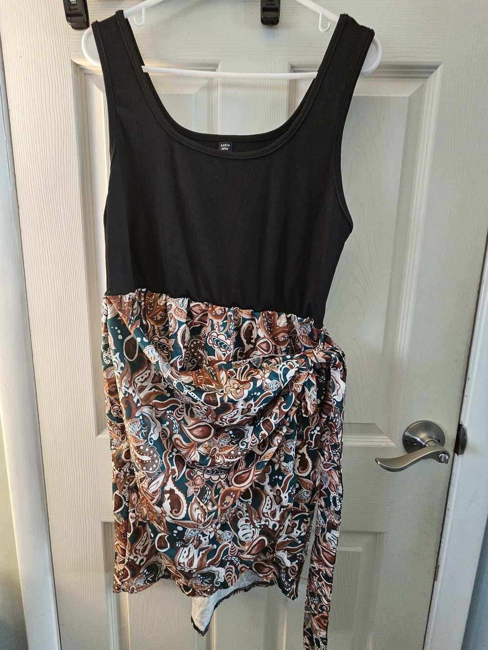 SHEIN Black Bodice Brown & Teal Patterned Maxi Dress